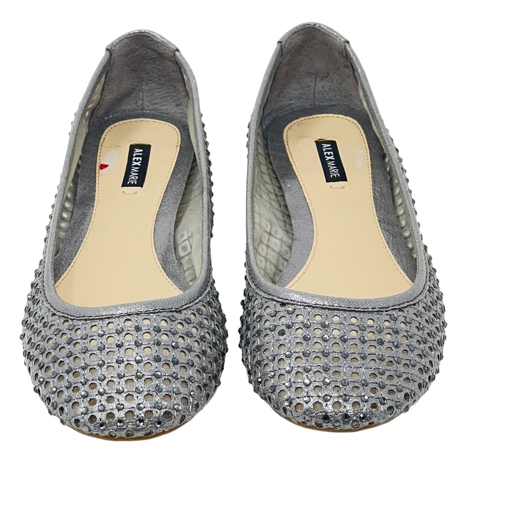 Alex Marie women's Witney Hot Fix metallic silver rhinestone flats size 6 - Picture 2 of 11
